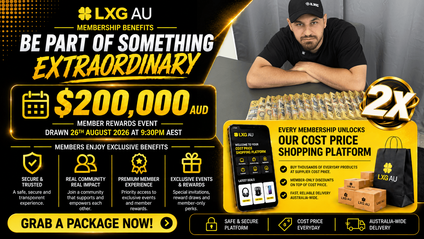 LXG AU membership benefits - cost-price shopping platform, member discounts, exclusive events and Australia-wide delivery