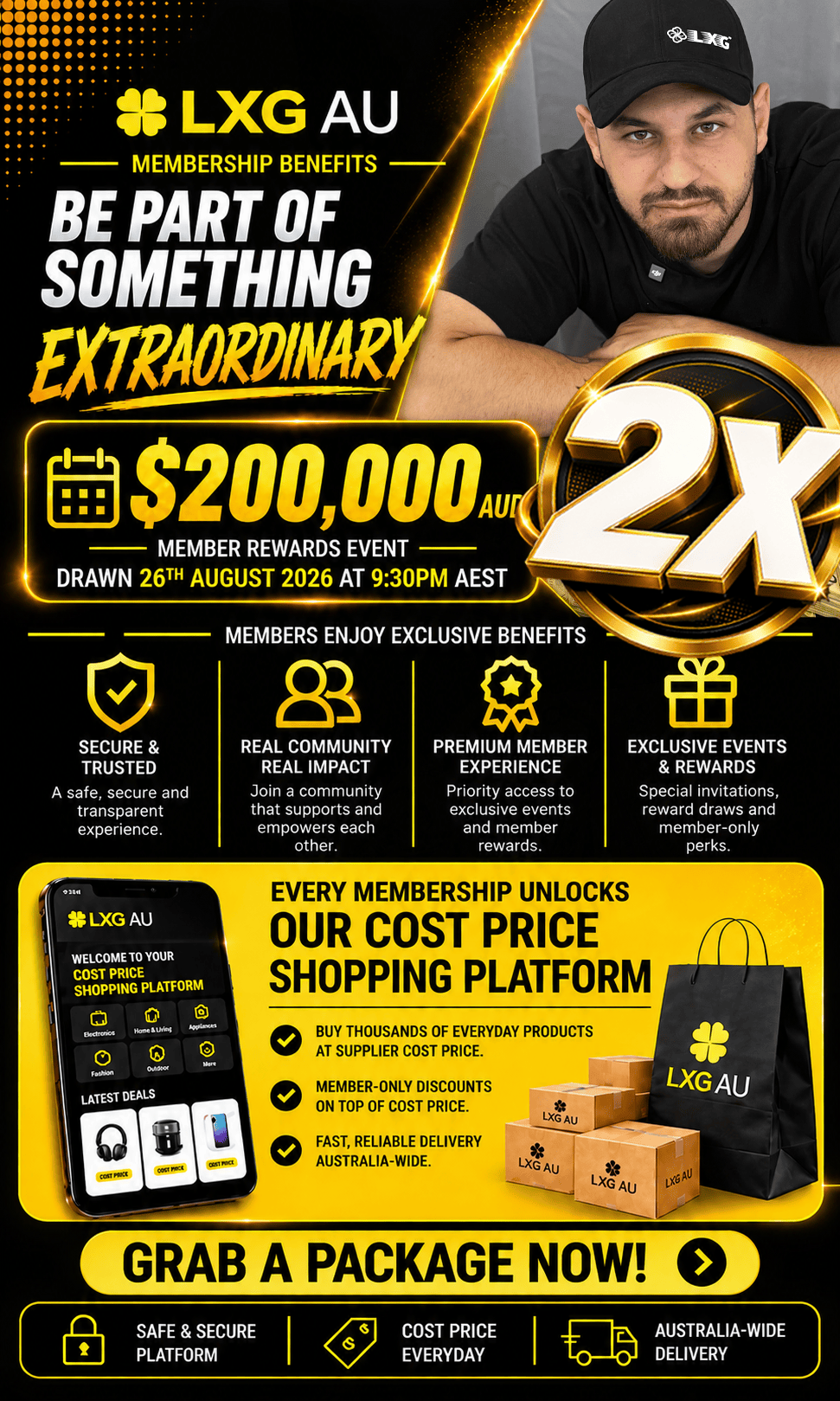 LXG AU membership benefits - cost-price shopping platform, member discounts, exclusive events and Australia-wide delivery