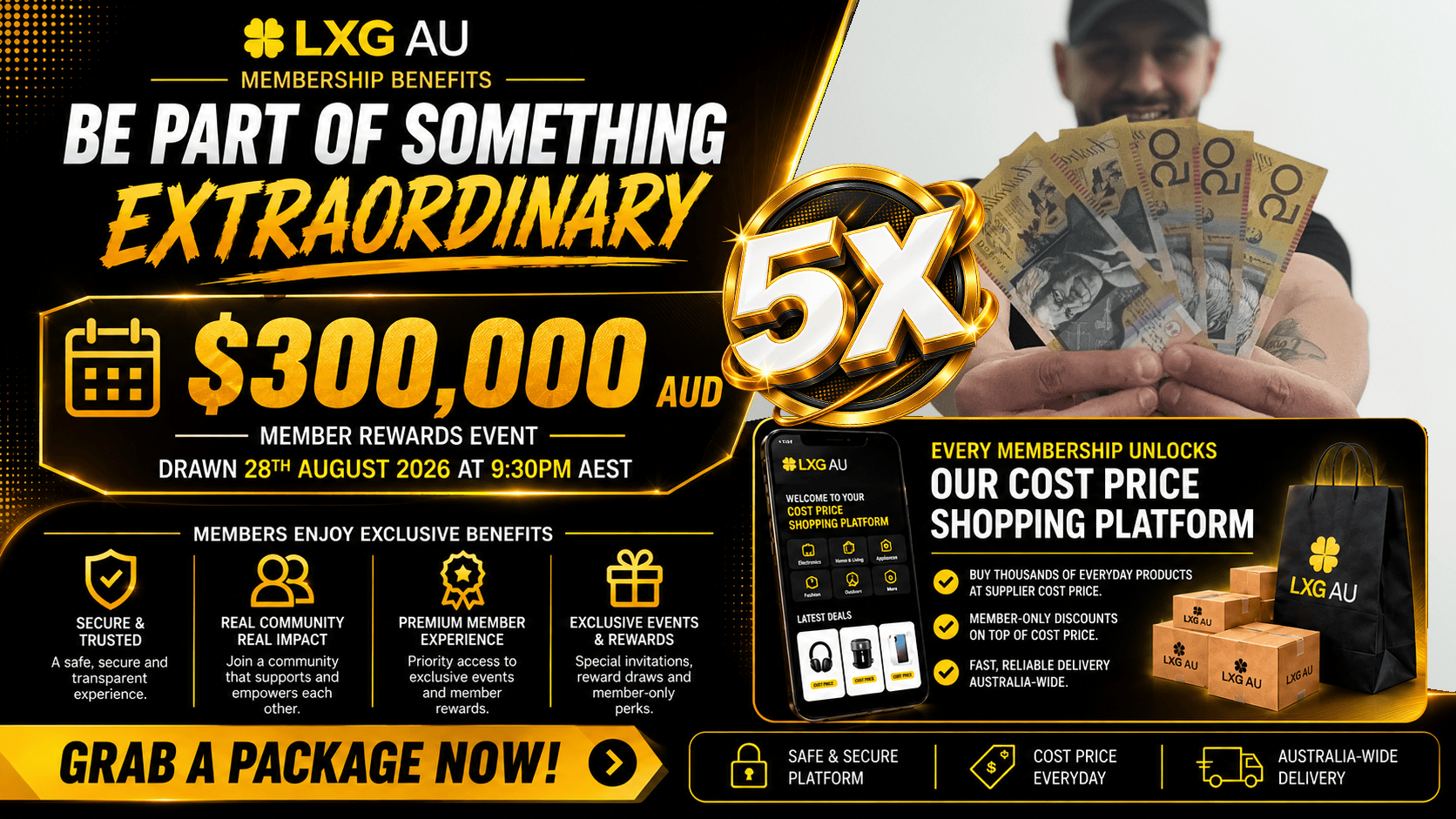 LXG AU membership benefits - cost-price shopping platform, member discounts, exclusive events and Australia-wide delivery