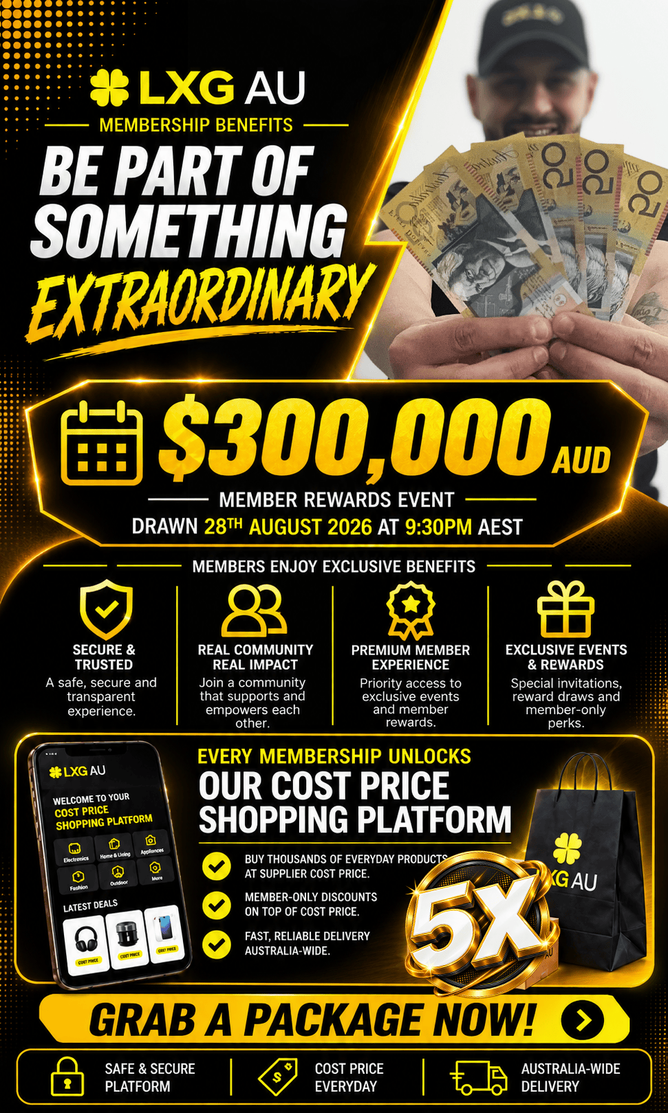 LXG AU membership benefits - cost-price shopping platform, member discounts, exclusive events and Australia-wide delivery